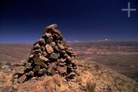 The Andes Cordillera: a cairn, 'apacheta' in Spanish: a pile of rocks made by man, Jujuy, Argentina