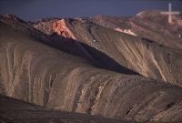 Sedimentary rocks, "Quebrada de Humahuaca" valley, Jujuy, Argentina, on the Andean Altiplano (Puna, high plateau), the Andes Cordillera